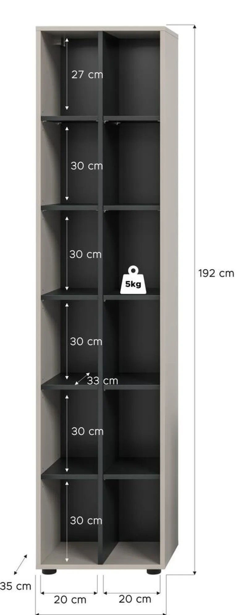 Regal Noida Kaschmirgrau Nachbildung schwarz B/H/T: ca. 192x45x35 cm