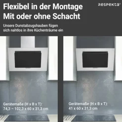 Respekta Dunstabzugshaube CH2060SBM Edelstahl B/H/T: ca. 60x74,3x31,3 cm