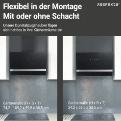 Respekta Dunstabzugshaube CH24060SAM schwarz B/H/T: ca. 59,5x34,2x38,5 cm