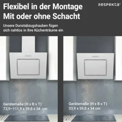 Respekta Dunstabzugshaube CH22010WBZ weiß Metall B/H/T: ca. 60x73,9x34 cm