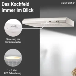 Respekta Dunstabzugshaube DH620WL weiß Edelstahl B/H/T: ca. 60x7,6x47 cm