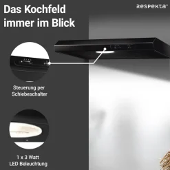Respekta Dunstabzugshaube DH630SL schwarz Edelstahl B/H/T: ca. 60x7,8x47 cm