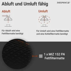 Respekta Dunstabzugshaube DH630SL schwarz Edelstahl B/H/T: ca. 60x7,8x47 cm