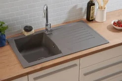 Respekta Einbauspüle Boston 86 x 50 G Beton grau Mineralite B/H/T: ca. 86x20x50 cm