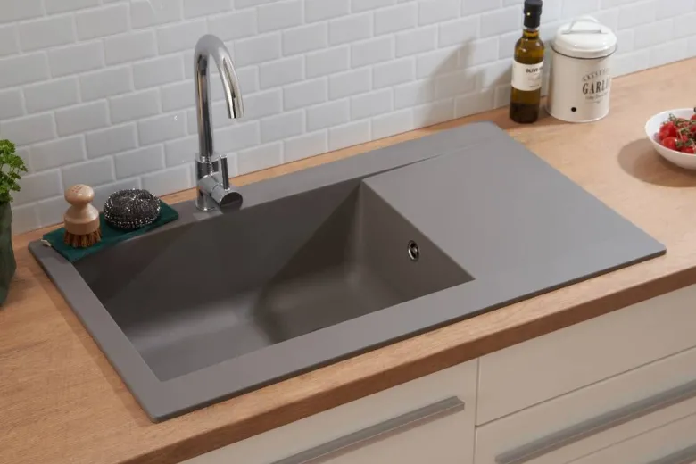 Respekta Einbauspüle Denver 86 x 50 G Beton grau Mineralite B/H/T: ca. 86x20x50 cm