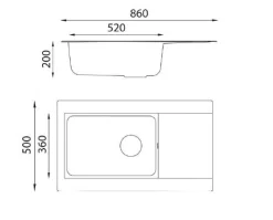 Respekta Einbauspüle Denver 86 x 50 G Beton grau Mineralite B/H/T: ca. 86x20x50 cm