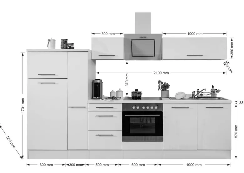 Respekta Küchenblock Amanda grau Hochglanz B/H/T: ca. 300x200x60 cm