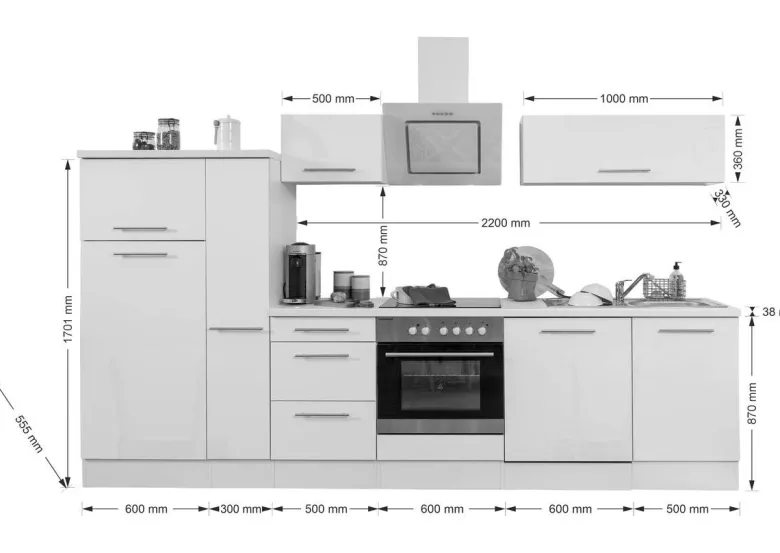 Respekta Küchenblock Amanda schwarz Hochglanz B/H/T: ca. 310x200x60 cm