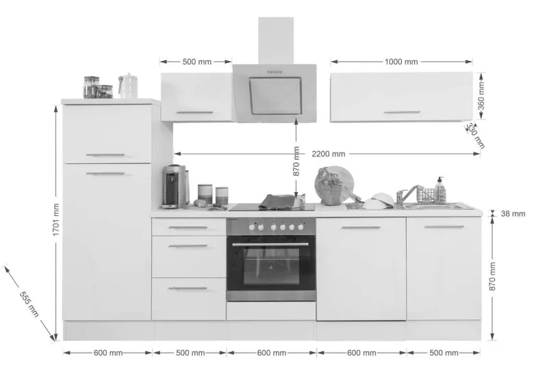 Respekta Küchenblock Premium weiß hochglänzend B/H/T: ca. 280x200x60 cm