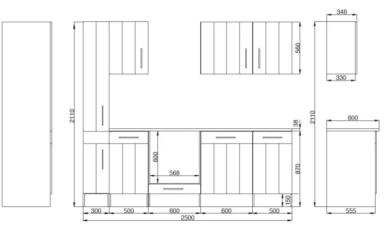 Respekta Küchenblock Premium weiß matt B/H/T: ca. 250x211x60 cm