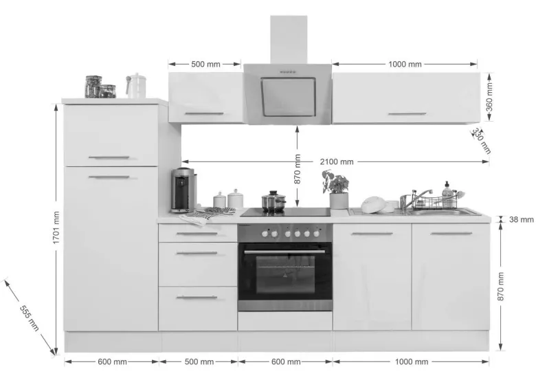 Respekta Küchenblock Premium Eiche Eiche grau Nachbildung B/H/T: ca. 270x200x60 cm