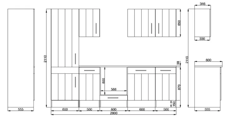 Respekta Küchenblock Premium weiß matt B/H/T: ca. 280x211x60 cm