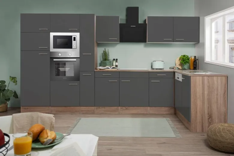 Respekta Winkelküche KBL370EYGMISGKE grau B/H/T: ca. 370x205x172 cm