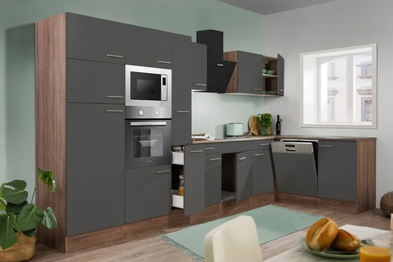Respekta Winkelküche KBL370EYGMISGKE grau B/H/T: ca. 370x205x172 cm