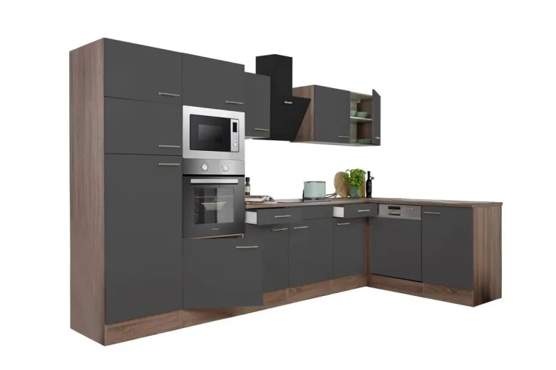 Respekta Winkelküche KBL340EYGMISGKE grau B/H/T: ca. 340x205x172 cm