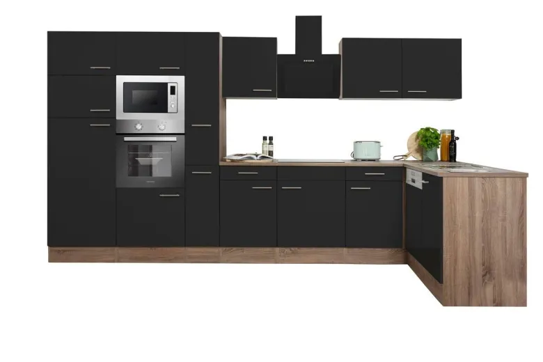 Respekta Winkelküche KBL370EYSMISGKE schwarz B/H/T: ca. 370x205x172 cm