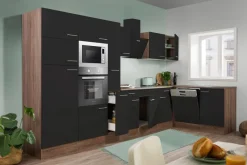 Respekta Winkelküche KBL370EYSMISGKE schwarz B/H/T: ca. 370x205x172 cm