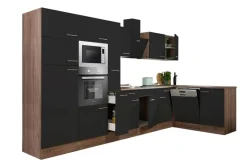 Respekta Winkelküche KBL370EYSMISGKE schwarz B/H/T: ca. 370x205x172 cm