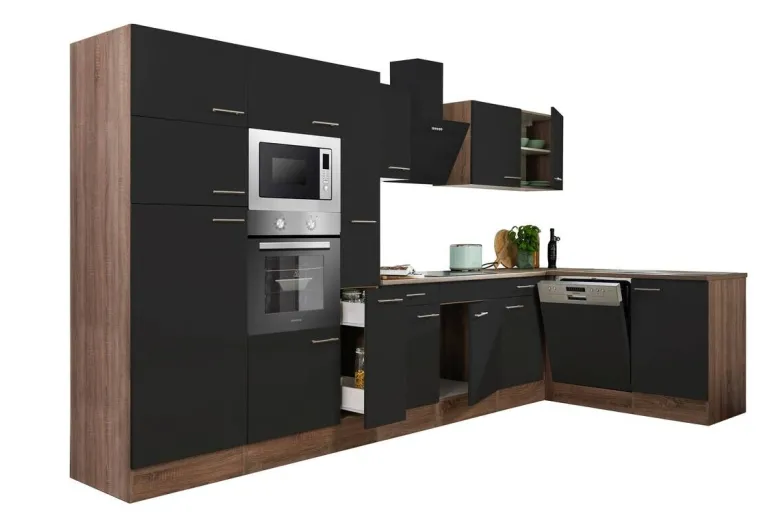 Respekta Winkelküche KBL370EYSMISGKE schwarz B/H/T: ca. 370x205x172 cm