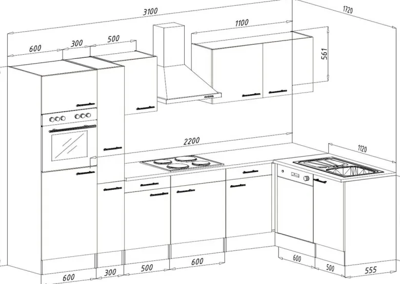 Respekta Winkelküche KBL310EYSS schwarz B/H/T: ca. 310x205x172 cm