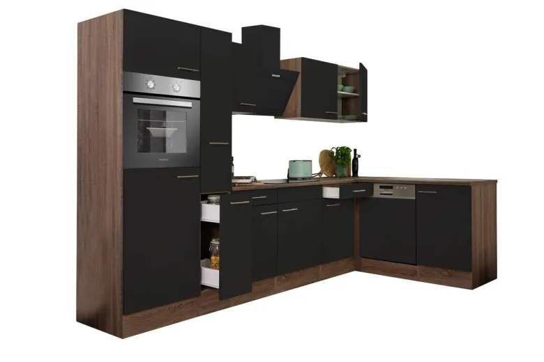 Respekta Winkelküche KBL310EYSS schwarz B/H/T: ca. 310x205x172 cm