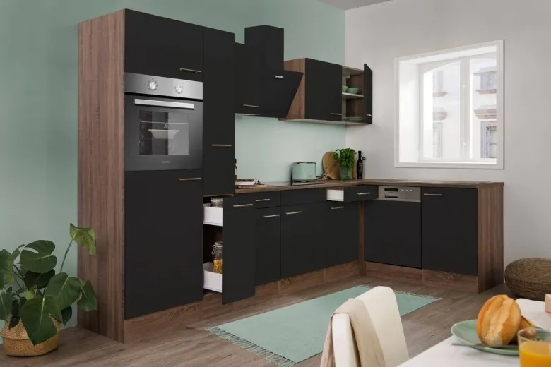 Respekta Winkelküche KBL310EYSS schwarz B/H/T: ca. 310x205x172 cm
