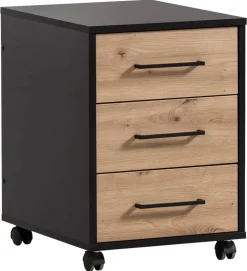 Rollcontainer Aino Eiche Artisan Nachbildung schwarz matt B/H/T: ca. 40x57x50 cm