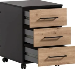 Rollcontainer Aino Eiche Artisan Nachbildung schwarz matt B/H/T: ca. 40x57x50 cm