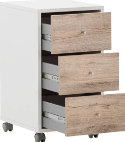 Rollcontainer Serie 400 perlweiß Optik Wildeiche Nachbildung B/H/T: ca. 32,6x59,7x39,1 cm