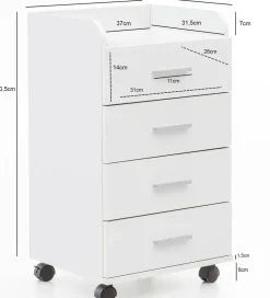 Rollcontainer weiß Spanplatte B/H/T: ca. 40x70,5x33 cm