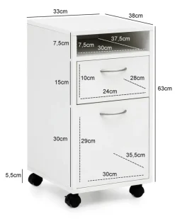 Rollcontainer weiß Spanplatte B/H/T: ca. 33x63x38 cm