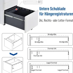 Rollcontainer 924-006WT weiß B/H/T: ca. 39x59x48 cm