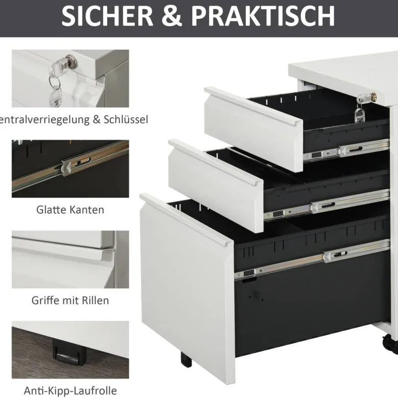 Rollcontainer 924-024WT weiß B/H/T: ca. 39x60x48 cm