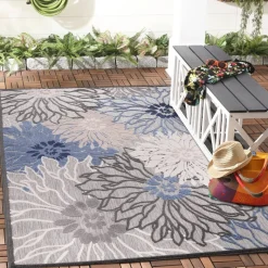 Sanat Outdoorteppich FLORAL grau B/L: ca. 80x200 cm
