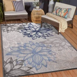 Sanat Outdoorteppich FLORAL grau B/L: ca. 80x200 cm