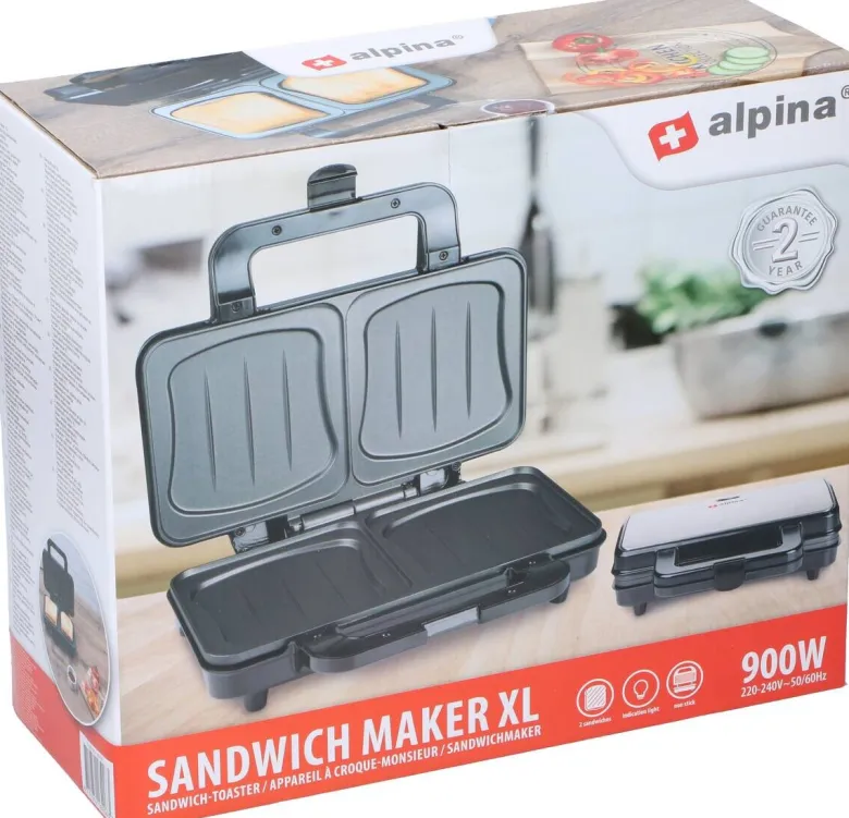 Sandwichtoaster silber schwarz B/H/L: ca. 12x26,5x31,5 cm