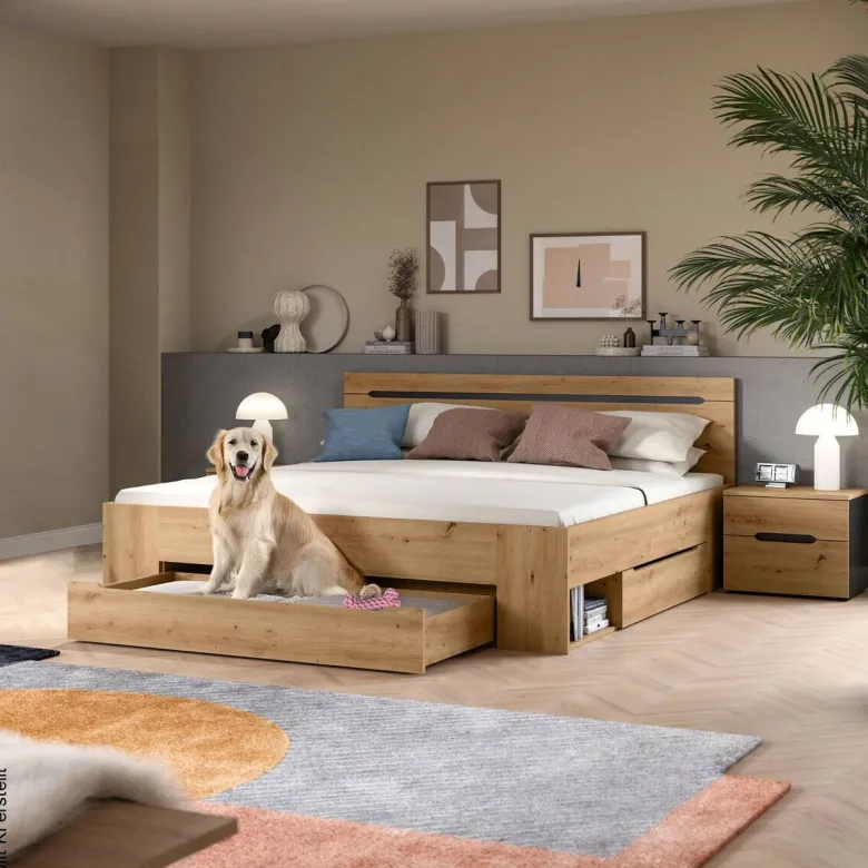 Schlafzimmer CANU, Set basaltgrau Artisan Nachbildung B/H/T: ca. 284x87x205 cm