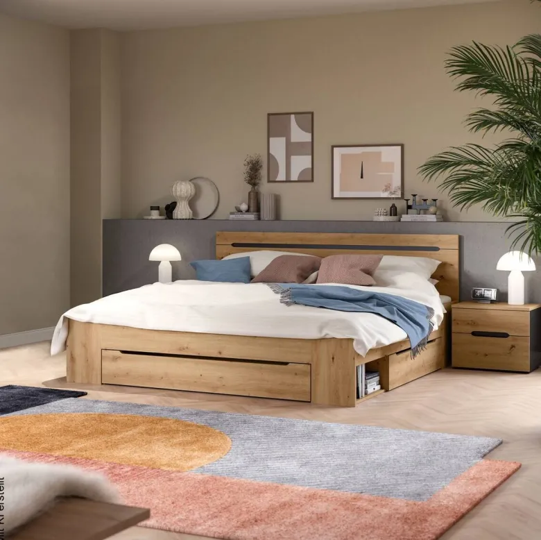 Schlafzimmer CANU, Set basaltgrau Artisan Nachbildung B/H/T: ca. 284x87x205 cm