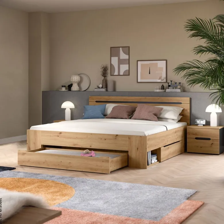 Schlafzimmer CANU, Set basaltgrau Artisan Nachbildung B/H/T: ca. 284x87x205 cm