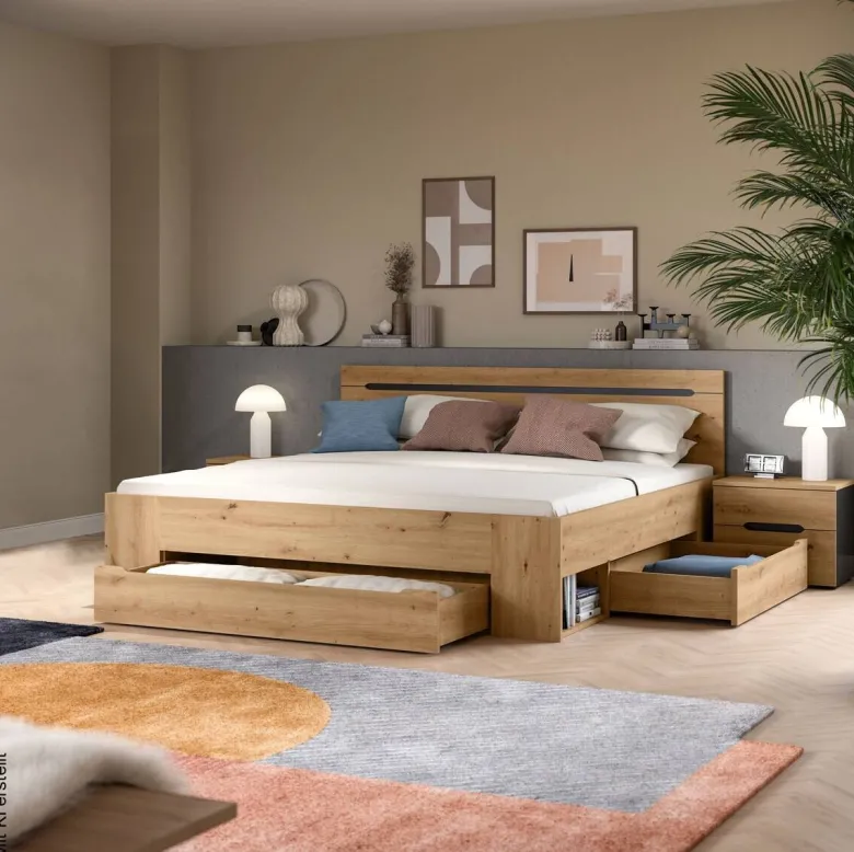 Schlafzimmer CANU, Set basaltgrau Artisan Nachbildung B/H/T: ca. 284x87x205 cm