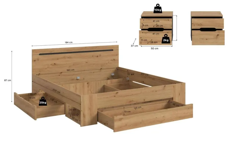 Schlafzimmer CANU, Set basaltgrau Artisan Nachbildung B/H/T: ca. 284x87x205 cm