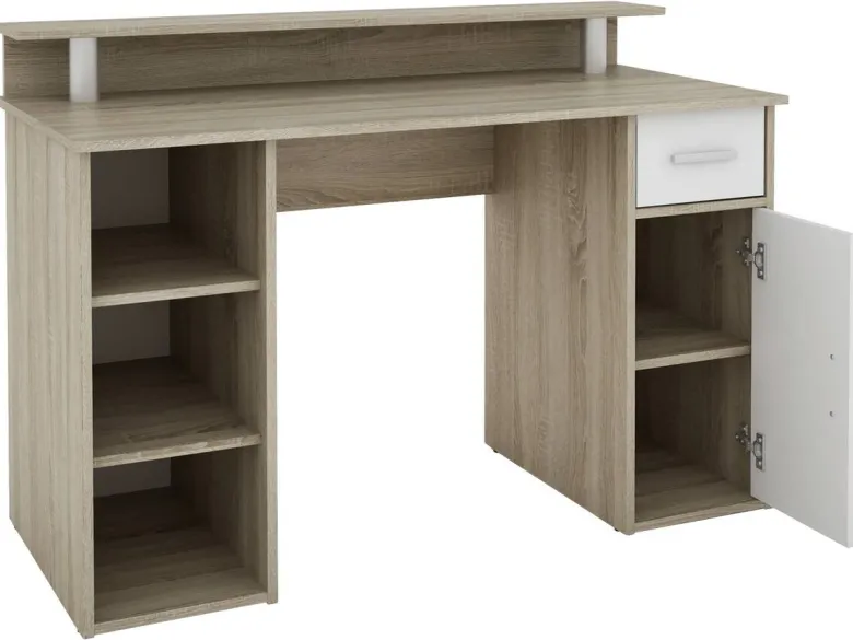 Schreibtisch DIEGO Eiche Sonoma Nachbildung weiß silber B/H/T: ca. 120x88x55 cm