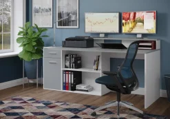 Schreibtisch Gamer hellgrau matt weiß matt B/H/T: ca. 160x92x115 cm