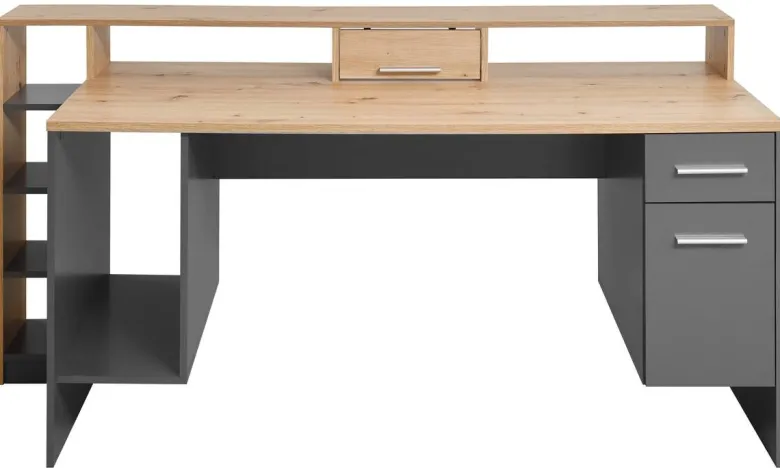 Schreibtisch Highscore grau Eiche Artisan Nachbildung B/H/T: ca. 182x92x70 cm