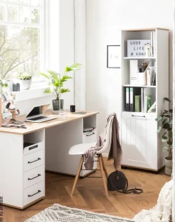 Schreibtisch Jelda Eiche Landhaus Nachbildung weiß B/H/T: ca. 150x74x70 cm