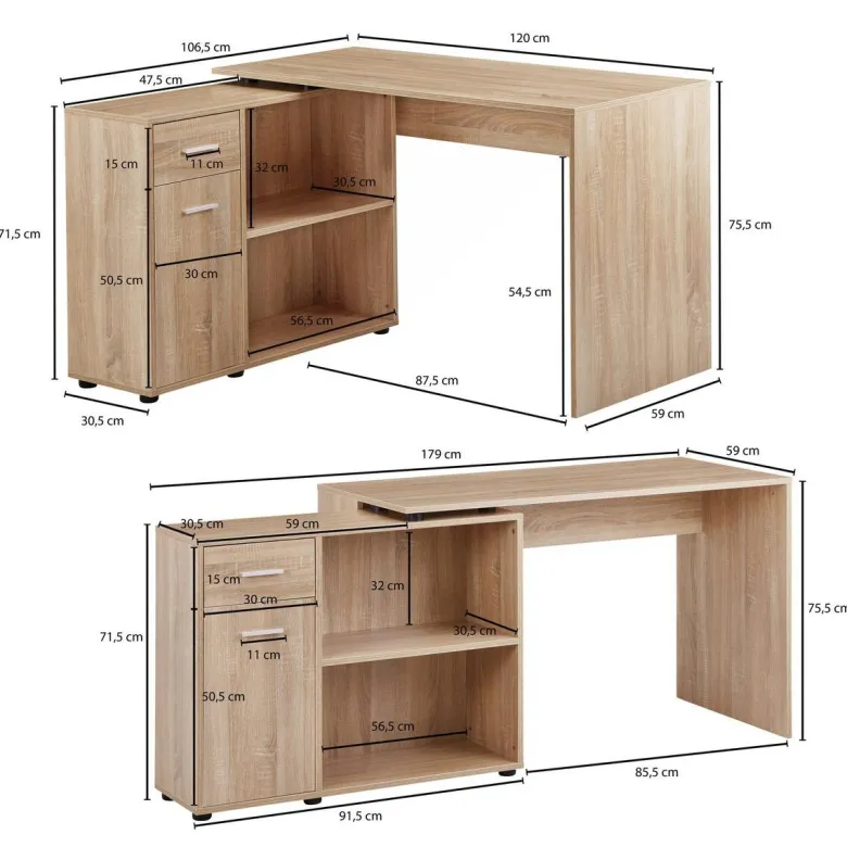 Schreibtischkombination Eiche Sonoma Nachbildung B/H/T: ca. 120x75,5x106,5 cm