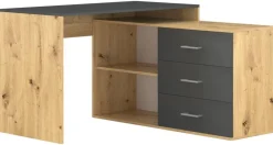 Schreibtisch KURT Eiche Artisan Nachbildung anthrazit B/H/T: ca. 120x75,4x122 cm