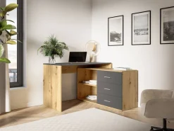Schreibtisch KURT Eiche Artisan Nachbildung anthrazit B/H/T: ca. 120x75,4x122 cm