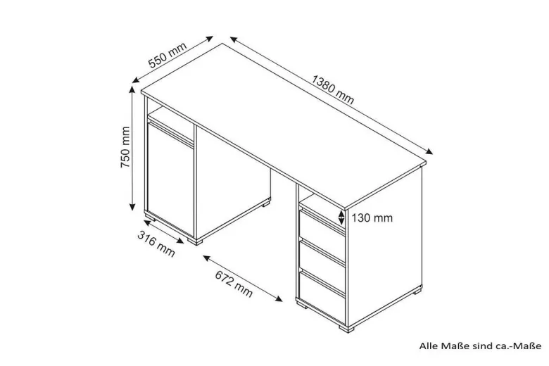 Schreibtisch LOBO Eiche Old Wood Nachbildung anthrazit B/H/T: ca. 138x75x55 cm