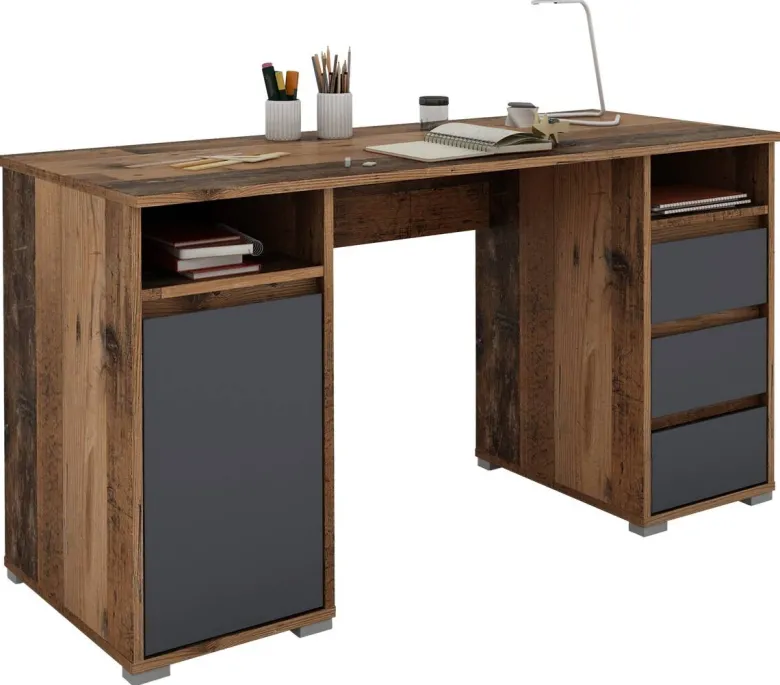 Schreibtisch LOBO Eiche Old Wood Nachbildung anthrazit B/H/T: ca. 138x75x55 cm